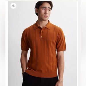 SATURDAYS NEW YORK CITY JAHMAD CARAMEL KNIT COTTON SWEATER POLO GREAT COND L
